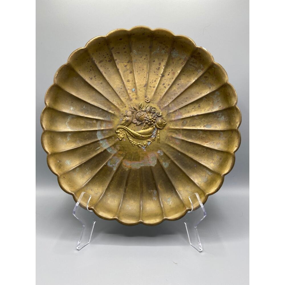 Vintage Decorative Brass Bowl Bird and Roses